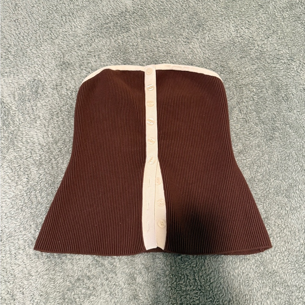 Abercrombie & Fitch Brown Ribbed Button-Front Top